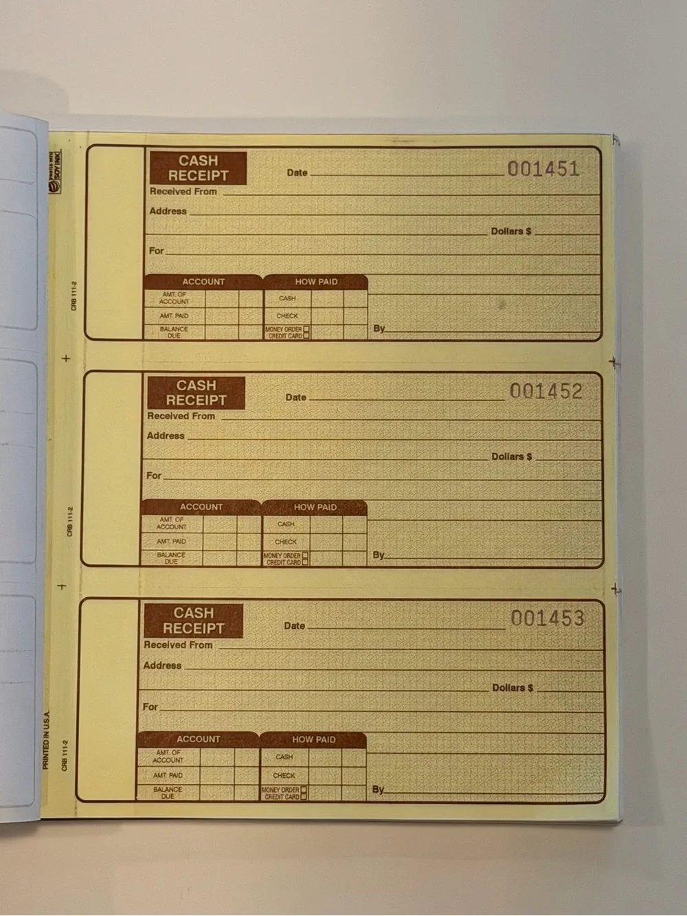 Cash Receipt Spiral Notebook - White with Brown Text